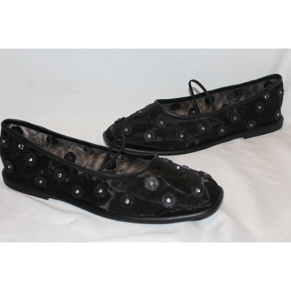 COACH WOMEN'S EMILIA MARY JANE MESH TEA ROSE BALLET FLATS BLACK SZ 8 NIB - Picture 5 of 6